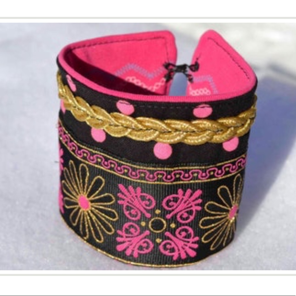 Handmade Boho brocade & gold braid fabric cuff bracelet Summer festival Mom gift